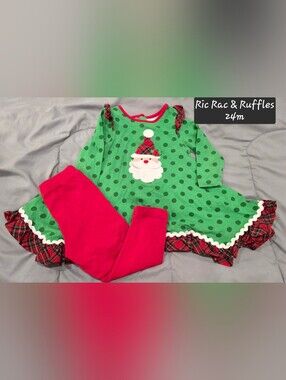 Ric Rac & Ruffles Green Polka Dot Santa Kids Matching Set
